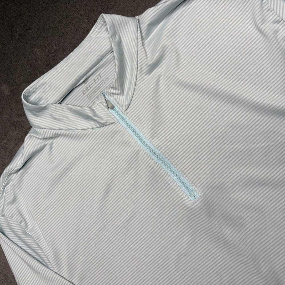 Nike Dri-FIT Pullover Womens XL Blue White Striped 1/4 Zip Mock Neck Activewear